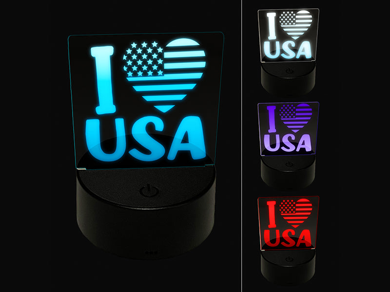 I Heart Flag USA Patriotic Fourth of July 3D Illusion LED Night Light Sign Nightstand Desk Lamp