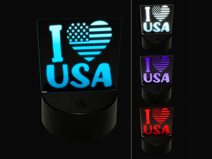 I Heart Flag USA Patriotic Fourth of July 3D Illusion LED Night Light Sign Nightstand Desk Lamp