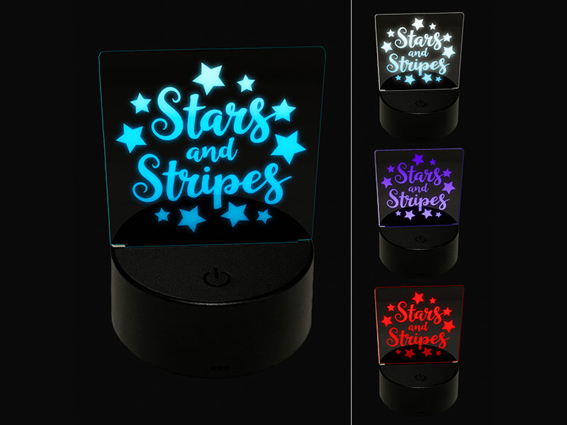 Stars and Stripes Script with Stars 3D Illusion LED Night Light Sign Nightstand Desk Lamp