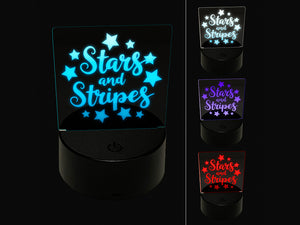 Stars and Stripes Script with Stars 3D Illusion LED Night Light Sign Nightstand Desk Lamp