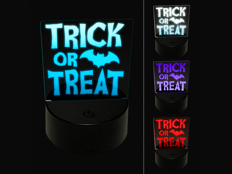 Trick or Treat with Bat Halloween 3D Illusion LED Night Light Sign Nightstand Desk Lamp