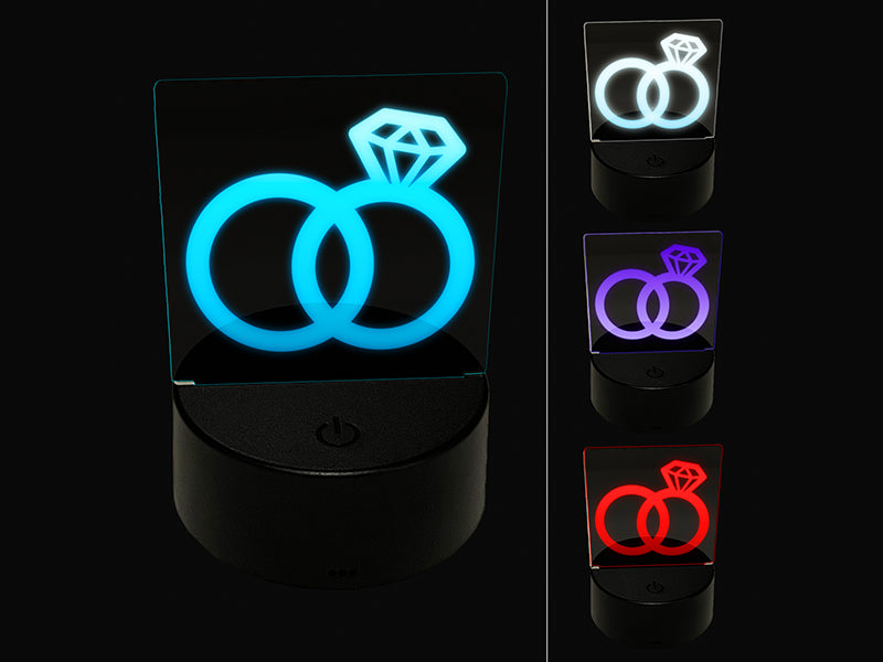 Wedding Rings with Diamond Overlapping 3D Illusion LED Night Light Sign Nightstand Desk Lamp