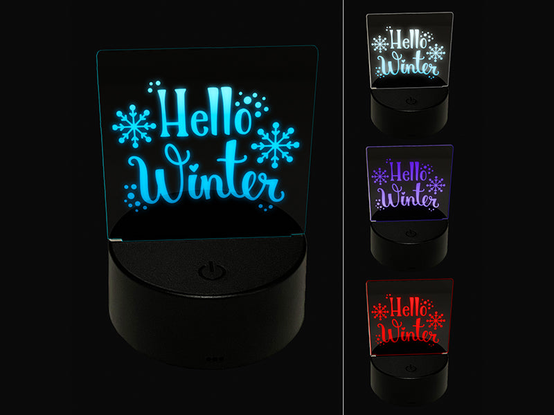 Hello Winter Snowflakes 3D Illusion LED Night Light Sign Nightstand Desk Lamp