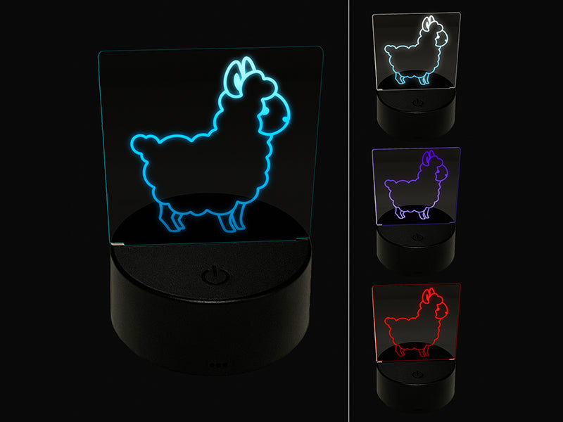 Llama Alpaca Chibi 3D Illusion LED Night Light Sign Nightstand Desk Lamp