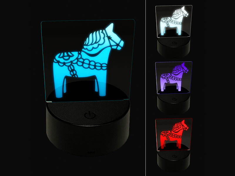 Swedish Dala Dalecarlian Horse 3D Illusion LED Night Light Sign Nightstand Desk Lamp