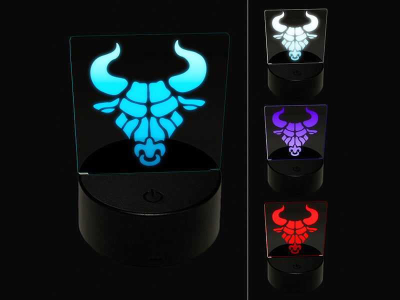 Angry Bull Cow Head with Horns 3D Illusion LED Night Light Sign Nightstand Desk Lamp