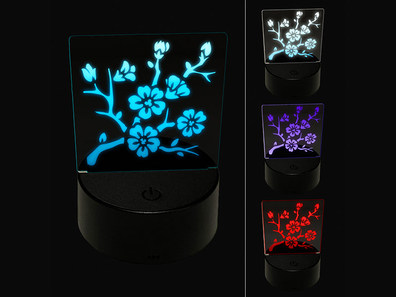 Cherry Blossom Sakura Floral Flower Bud Branch 3D Illusion LED Night Light Sign Nightstand Desk Lamp