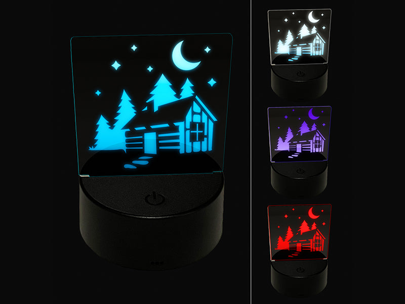 Cozy Log Cabin Outdoors Trees Woods 3D Illusion LED Night Light Sign Nightstand Desk Lamp