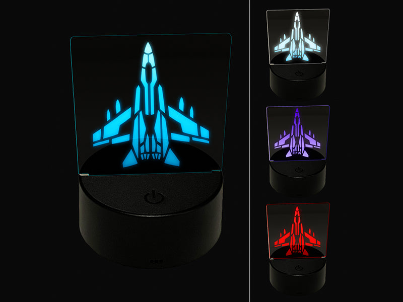 Fighter Jet War Plane Combat Vehicle with Missiles 3D Illusion LED Night Light Sign Nightstand Desk Lamp