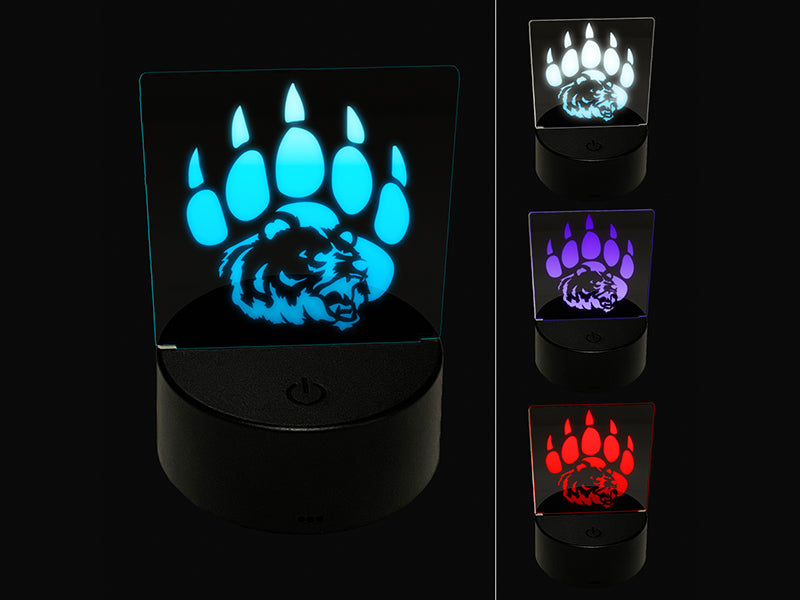 Grizzly Bear Head in Claw Paw 3D Illusion LED Night Light Sign Nightstand Desk Lamp