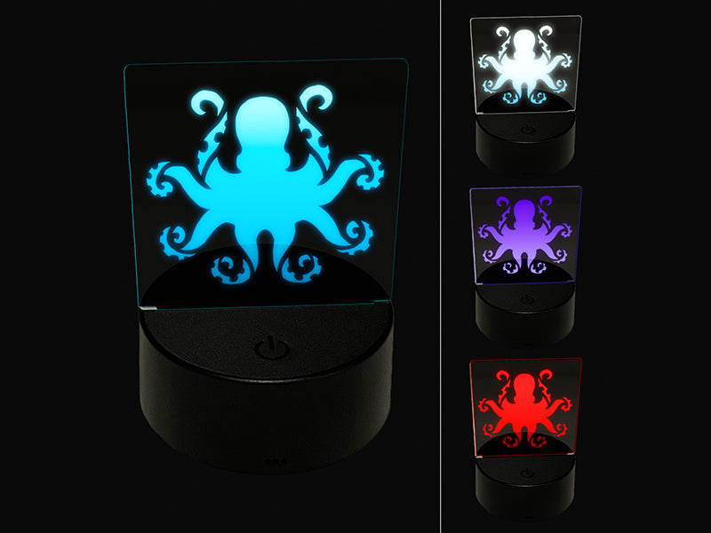 Octopus with Twisting Tentacle Arms 3D Illusion LED Night Light Sign Nightstand Desk Lamp