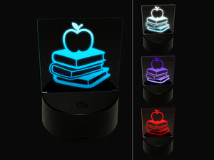 Apple on Stack of Books Reading Library Teacher 3D Illusion LED Night Light Sign Nightstand Desk Lamp