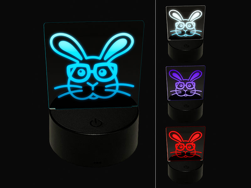 Bunny Rabbit Wearing Glasses Easter 3D Illusion LED Night Light Sign Nightstand Desk Lamp