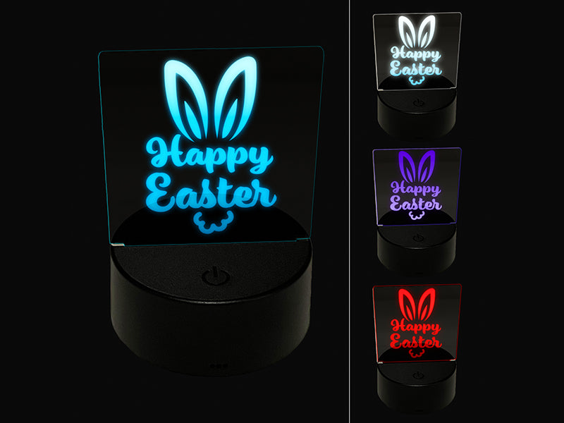 Happy Easter Bunny Rabbit Ears & Tail 3D Illusion LED Night Light Sign Nightstand Desk Lamp