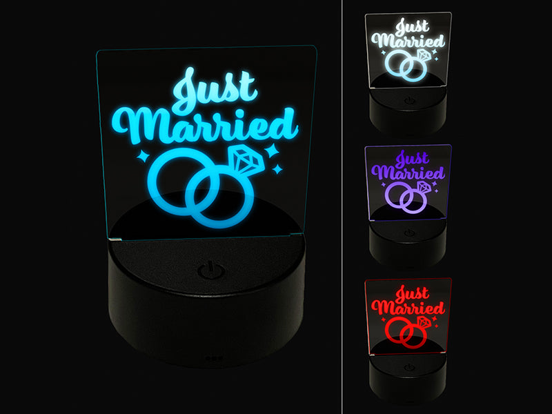 Just Married Wedding Rings 3D Illusion LED Night Light Sign Nightstand Desk Lamp