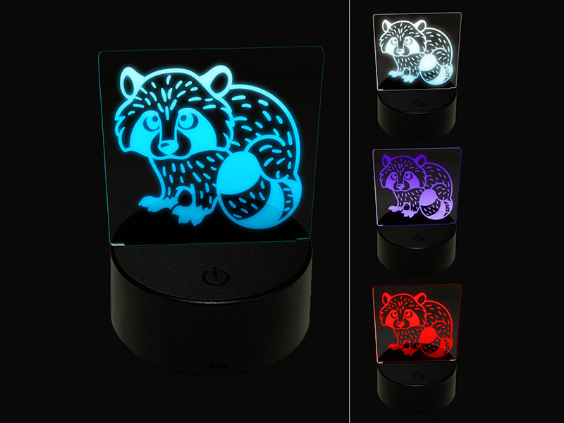 Baby Raccoon Woodland Animal 3D Illusion LED Night Light Sign Nightstand Desk Lamp