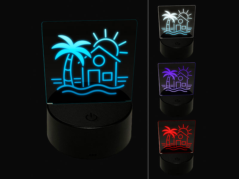 Beach House Palm Tree Ocean 3D Illusion LED Night Light Sign Nightstand Desk Lamp