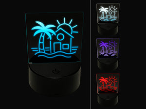 Beach House Palm Tree Ocean 3D Illusion LED Night Light Sign Nightstand Desk Lamp