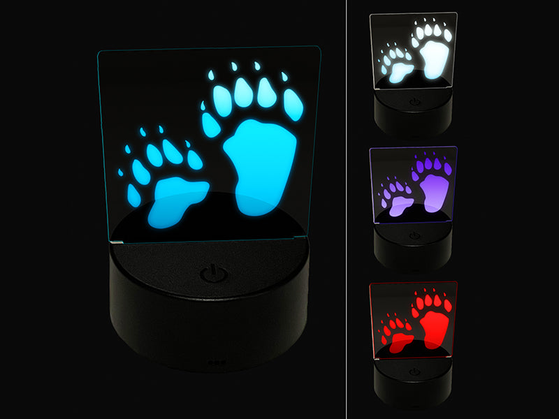 Bear Tracks Animal Paw Prints 3D Illusion LED Night Light Sign Nightstand Desk Lamp