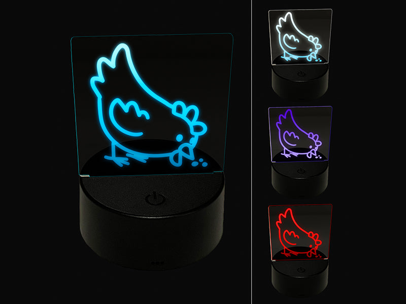 Cartoon Chicken Hen Pecking Ground 3D Illusion LED Night Light Sign Nightstand Desk Lamp