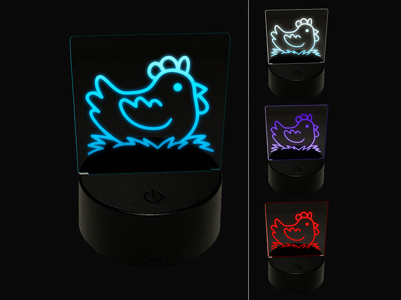 Cartoon Chicken Hen Sitting on Nest 3D Illusion LED Night Light Sign Nightstand Desk Lamp