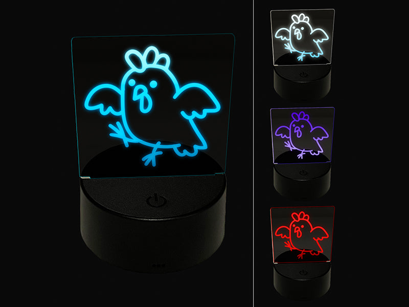 Cartoon Chicken Hen Trying to Fly 3D Illusion LED Night Light Sign Nightstand Desk Lamp