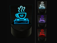 Coffee Sitting on Stack of Books Reading 3D Illusion LED Night Light Sign Nightstand Desk Lamp