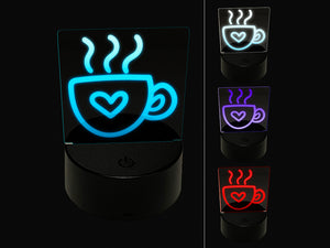 Steaming Hot Coffee Mug Cup with Heart 3D Illusion LED Night Light Sign Nightstand Desk Lamp