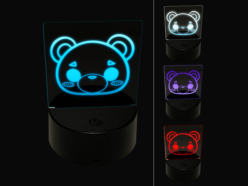 Charming Kawaii Chibi Bear Face Blushing Cheeks 3D Illusion LED Night Light Sign Nightstand Desk Lamp