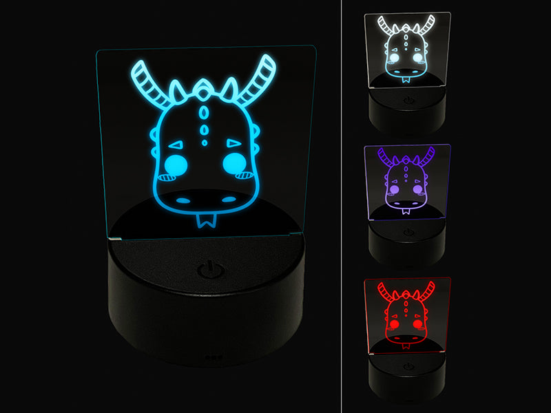 Charming Kawaii Chibi Dragon Face Blushing Cheeks Fantasy 3D Illusion LED Night Light Sign Nightstand Desk Lamp