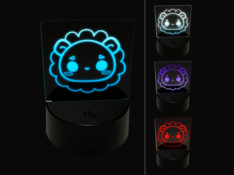 Charming Kawaii Chibi Lion Face Blushing Cheeks 3D Illusion LED Night Light Sign Nightstand Desk Lamp