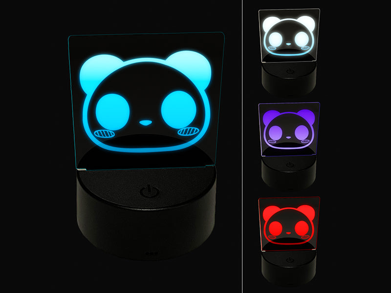 Charming Kawaii Chibi Panda Bear Face Blushing Cheeks 3D Illusion LED Night Light Sign Nightstand Desk Lamp