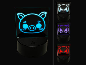 Charming Kawaii Chibi Pig Face Blushing Cheeks 3D Illusion LED Night Light Sign Nightstand Desk Lamp