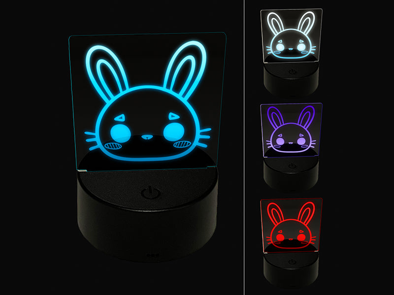 Charming Kawaii Chibi Rabbit Bunny Face Blushing Cheeks 3D Illusion LED Night Light Sign Nightstand Desk Lamp