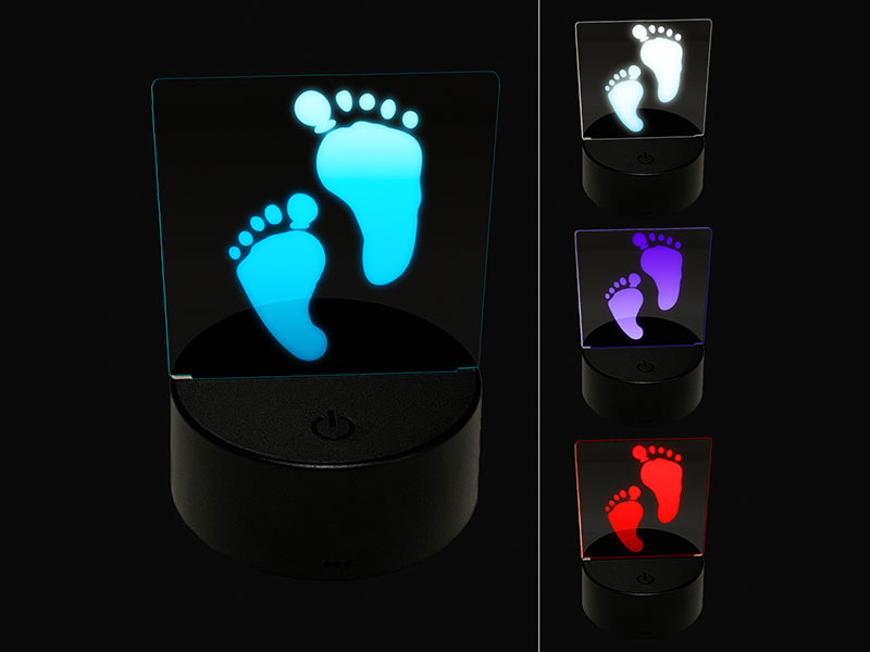 Cute Baby Footprints Silhouette 3D Illusion LED Night Light Sign Nightstand Desk Lamp