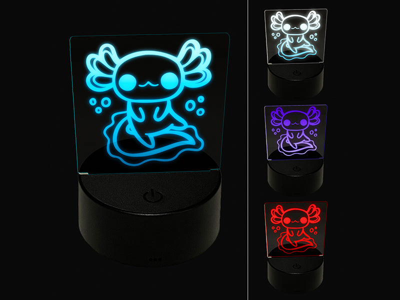 Delightful Kawaii Chibi Axolotl 3D Illusion LED Night Light Sign Nightstand Desk Lamp