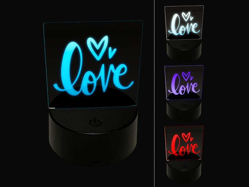 Handwritten Love Script with Hearts 3D Illusion LED Night Light Sign Nightstand Desk Lamp