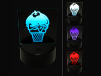 Summer Ice Cream Cone Sprinkles Chocolate Cherry 3D Illusion LED Night Light Sign Nightstand Desk Lamp