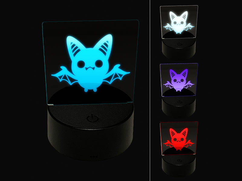 Sweet Kawaii Chibi Bat Flying Cat Halloween 3D Illusion LED Night Light Sign Nightstand Desk Lamp