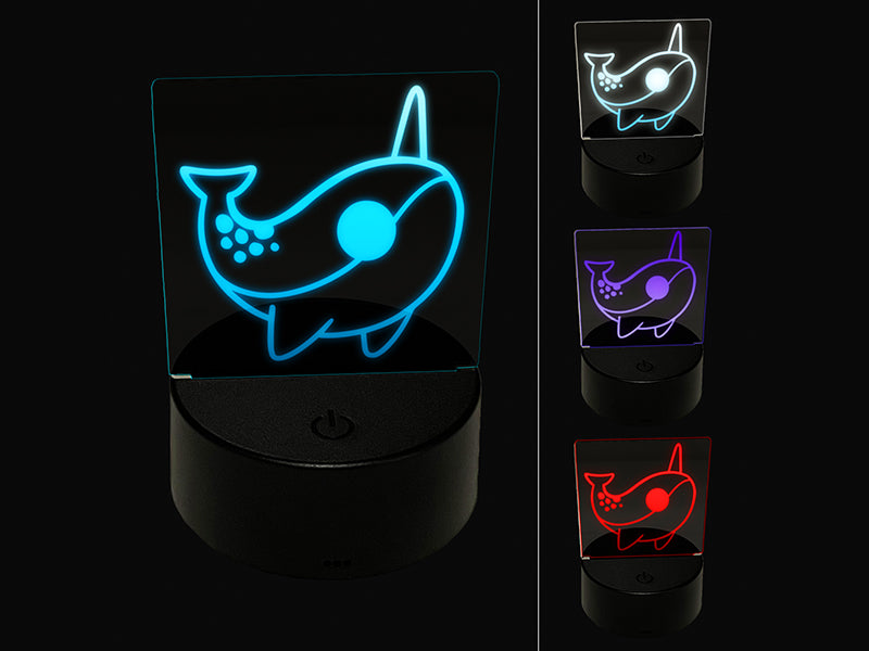 Sweet Kawaii Chibi Narwhal 3D Illusion LED Night Light Sign Nightstand Desk Lamp