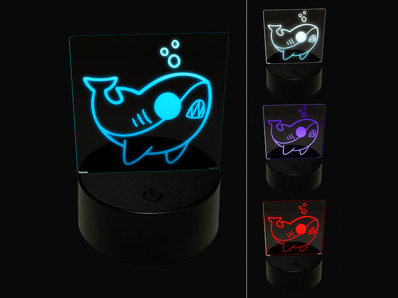 Sweet Kawaii Chibi Shark 3D Illusion LED Night Light Sign Nightstand Desk Lamp