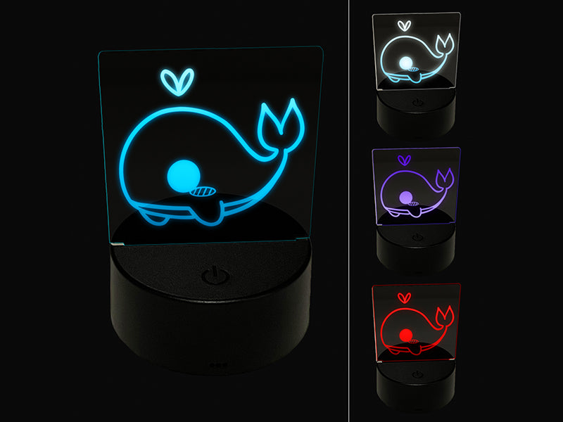 Sweet Kawaii Chibi Whale 3D Illusion LED Night Light Sign Nightstand Desk Lamp