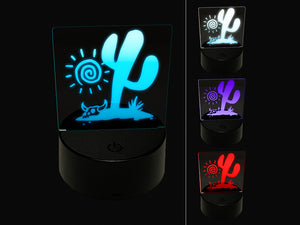 Saguaro Cactus Sonoran Desert Bull Skull 3D Illusion LED Night Light Sign Nightstand Desk Lamp