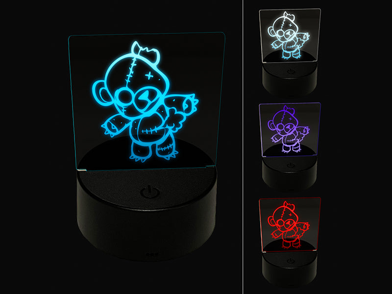 Creepy Spooky Stitched Teddy Bear Horror 3D Illusion LED Night Light Sign Nightstand Desk Lamp