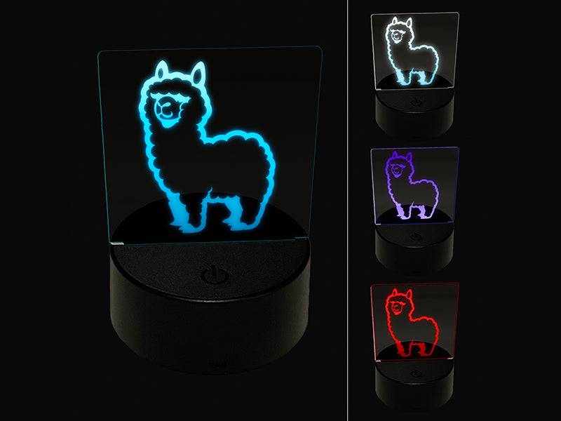 Cute Alpaca is Fluffy and Fuzzy 3D Illusion LED Night Light Sign Nightstand Desk Lamp