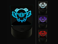 Cute Round Flying Winged Pig 3D Illusion LED Night Light Sign Nightstand Desk Lamp