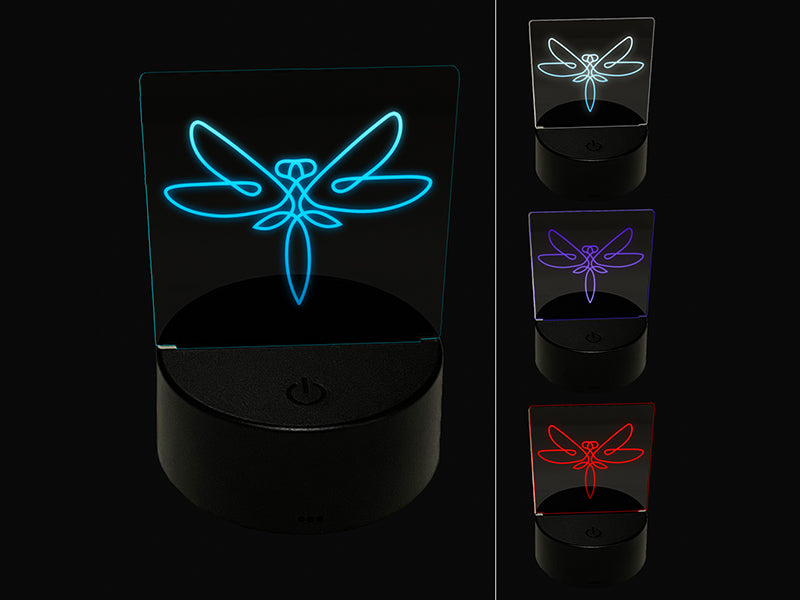 Elegant Abstract Dragonfly Line Art 3D Illusion LED Night Light Sign Nightstand Desk Lamp