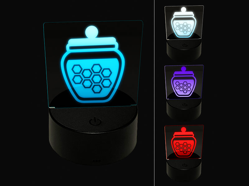 Honey Jar with Honeycomb 3D Illusion LED Night Light Sign Nightstand Desk Lamp