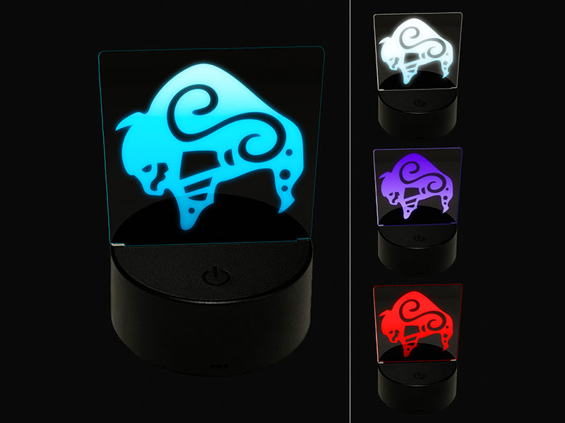 Southwest Native American Bison Buffalo Spirit Animal 3D Illusion LED Night Light Sign Nightstand Desk Lamp