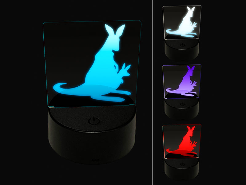 Mother Kangaroo with Baby Joey in Pouch Silhouette 3D Illusion LED Night Light Sign Nightstand Desk Lamp